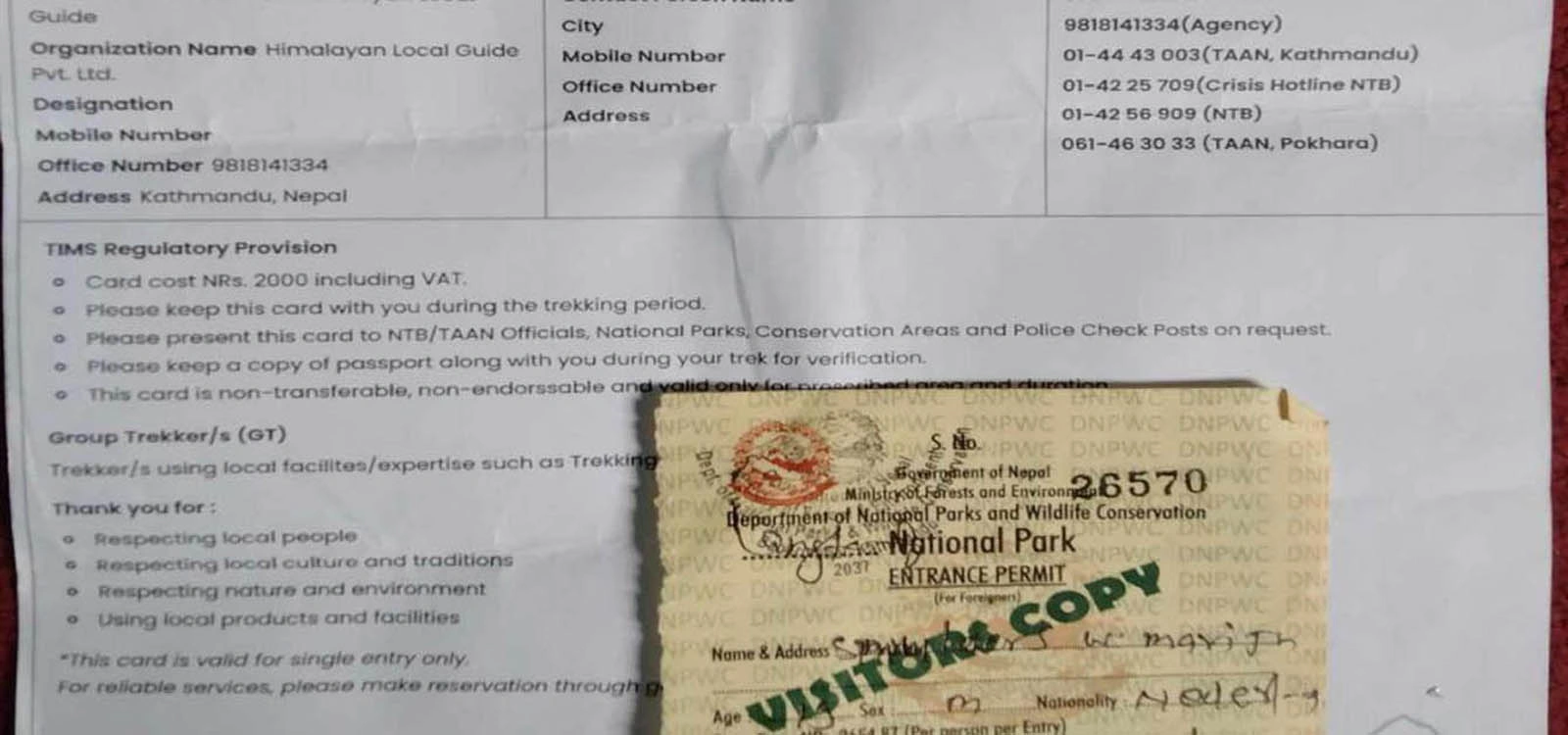 Tims And Permit Cost For Langtang